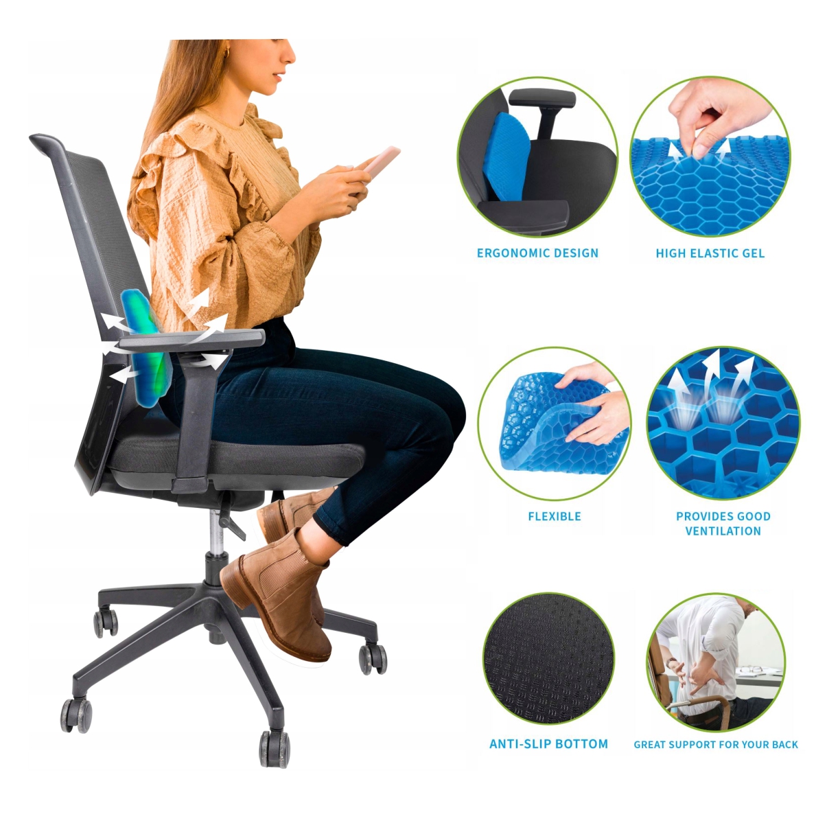 Cojin De Gel Para Espaldar Asiento Ofi